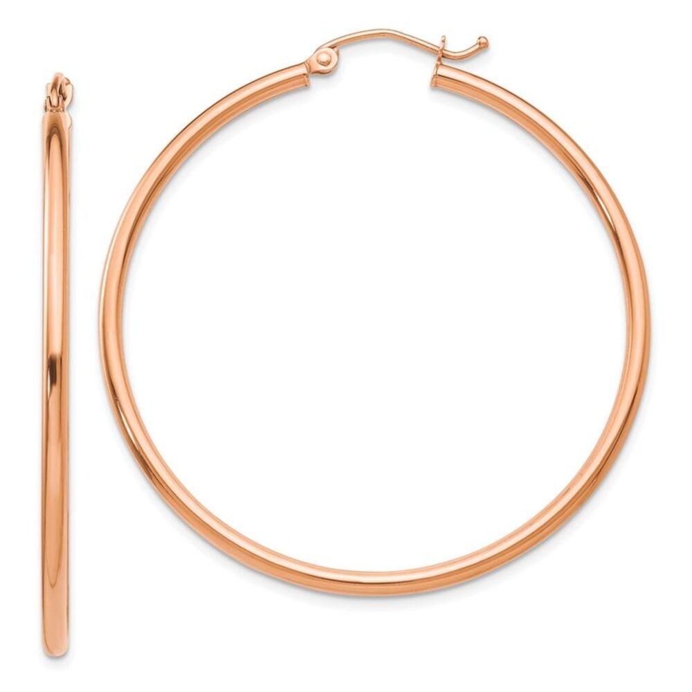2mm, 14k Rose Gold Polished Round Hoop Earrings, 45mm (1 3/4 Inch)